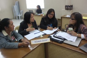 CSO representatives for the Women Sector discuss during the CSO consultation. Other sectoral representatives are present in the said event.