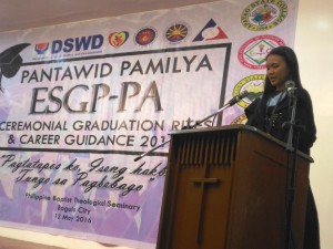 Christina delivering her speech during the ESGP-PA Ceremonial Graduation Activity